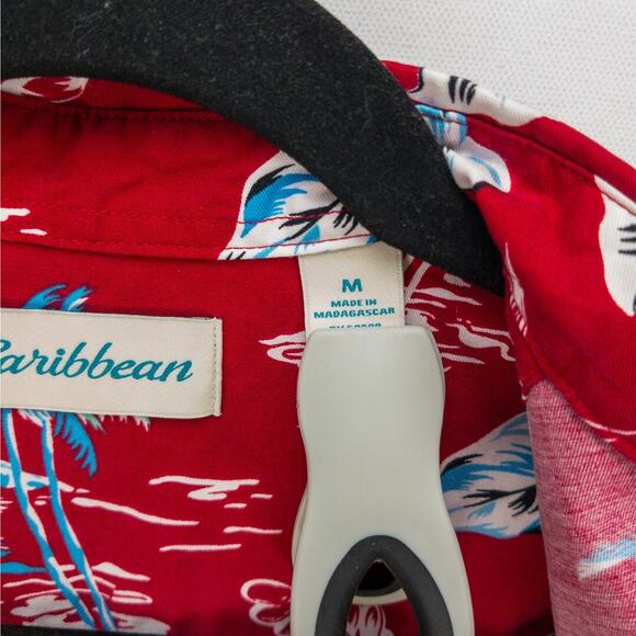 Caribbean Hawaiian Print Shirt Men's Medium Hidden Travel Pockets Red Floral - Picture 6 of 13